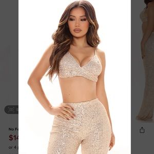 Fashion Nova gold sequin set size xs